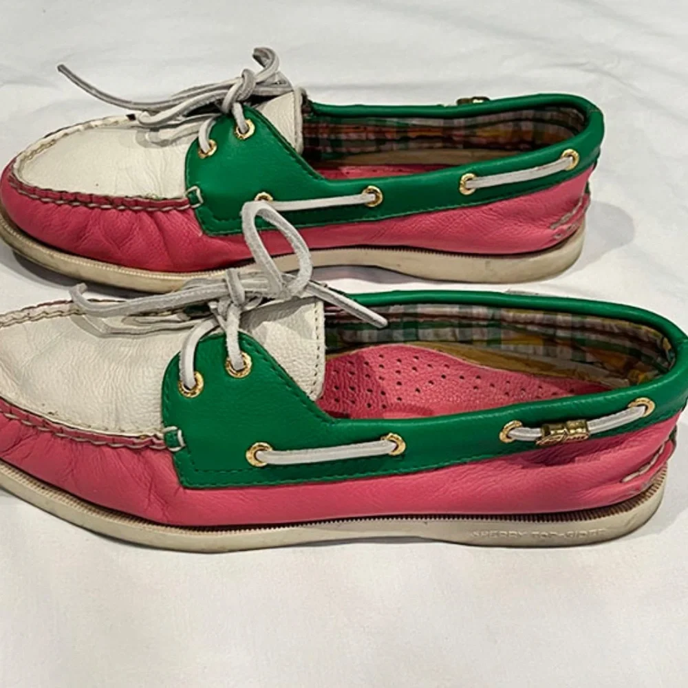 Sperry Top-Sider Boat Shoes - Pink/Green/White - Size 8.5 - Picture 4 of 5